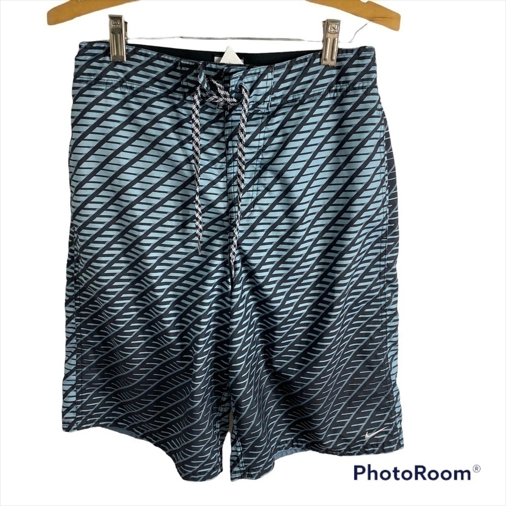 Nike Swim Shorts Sz Small Black Blue Trunks Board Shorts Mesh Lining